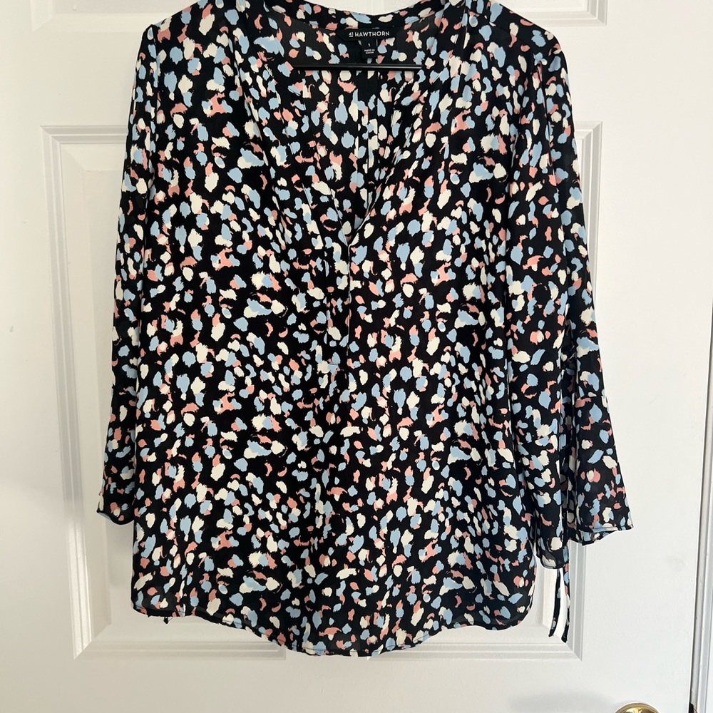 41 Hawthorn Black and White Ruched 3/4 Sleeve Blouse